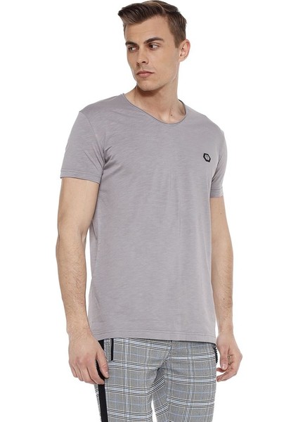 Cipo&Baxx CT522 Geniş Yaka Rahat Kalıp Siyah Basic Erkek T-Shirt