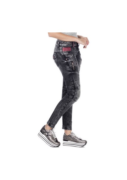 Cipo&Baxx WD358 Parça Dikişli Detaylı Siyah Kadın Kot Pantolon