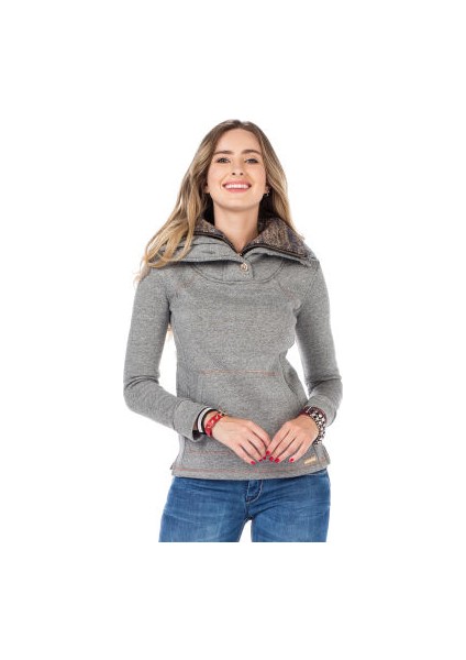 Cipo&Baxx WL188 Çift Kat Yakalı Düz Siyah Cepli Kadın Sweatshirt