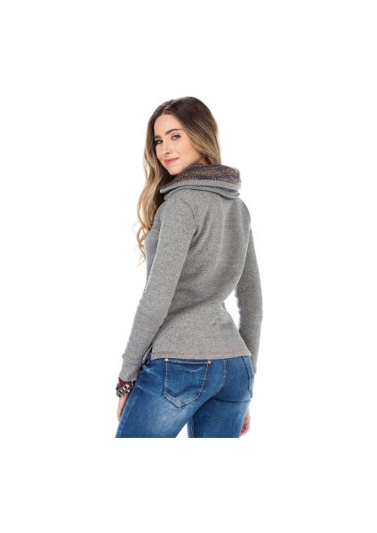 Cipo&Baxx WL188 Çift Kat Yakalı Düz Siyah Cepli Kadın Sweatshirt