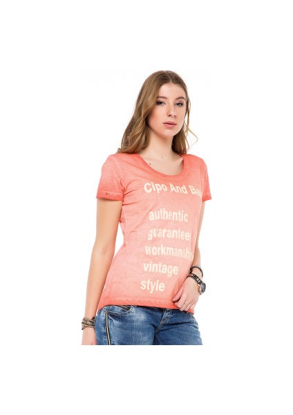 Cipo&Baxx WT223 Yazı Baskılı Parlak Taşlı Kahverengi Kadın T-Shirt fiyatları
