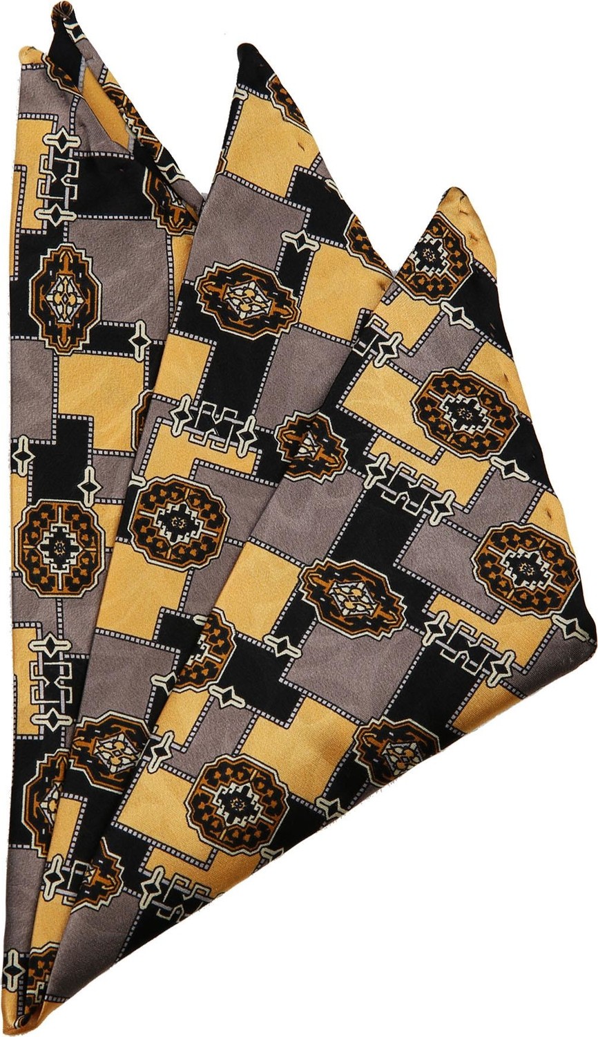 La Pescara Sarı - Siyah Motif Baskılı İpek Mendil SPS321