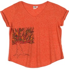 Mumu Tree of Life - Soydan Aydoğdu Tasarımı Turuncu Kadın V Yaka T-Shirt