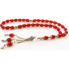 Takıhan 925 Ayar Gümüş Yeni Tasarım Arpa Kesim Akik Taşlı Tesbih Th485