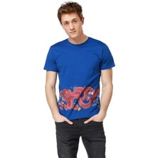 Mumu Barista - Murat Başol Tasarımı Mavi Bisiklet Yaka Erkek T-Shirt