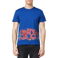 Mumu Barista - Murat Başol Tasarımı Mavi Bisiklet Yaka Erkek T-Shirt
