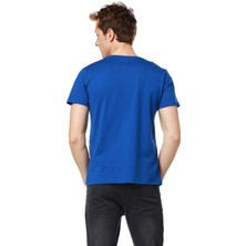 Mumu Barista - Murat Başol Tasarımı Mavi Bisiklet Yaka Erkek T-Shirt