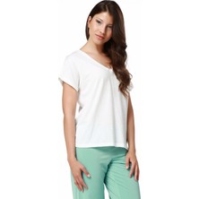 Mumu Beyaz V Yaka Basic T-Shirt