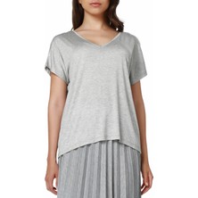 Mumu Gri V Yaka Basic T-Shirt