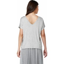 Mumu Gri V Yaka Basic T-Shirt