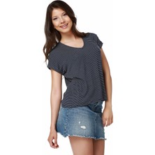 Mumu Lacivert Beyaz Çizgili Basic V Yaka T-Shirt