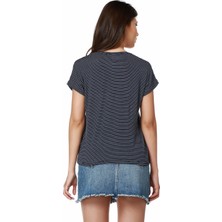 Mumu Lacivert Beyaz Çizgili Basic V Yaka T-Shirt