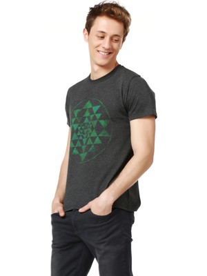 Mumu Triangles Antrasit Bisiklet Yaka Erkek T-Shirt