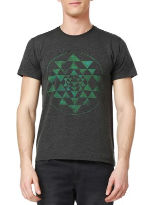 Mumu Triangles Antrasit Bisiklet Yaka Erkek T-Shirt