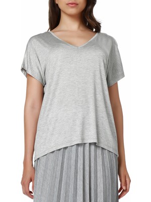 Mumu Gri V Yaka Basic T-Shirt