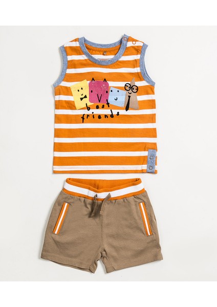 Erkek Çocuk Newborn Alt Üst Örme Set Oranj