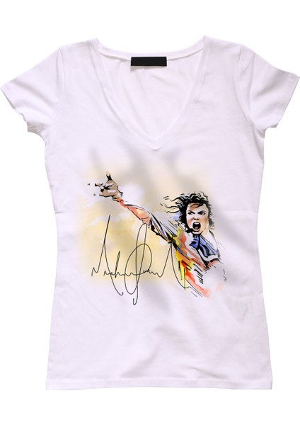 Michael Jackson Watercolor Effect Bayan Tshirt