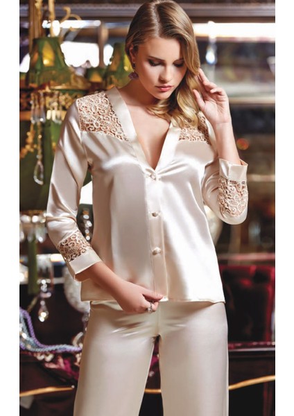 443 Çeyizlik İpek Saten Dantelli Altılı Set