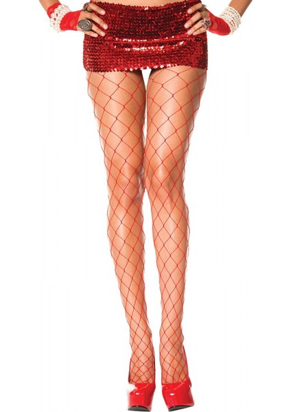 Merry See Seksi Fileli Kırmızı Külotlu Çorap