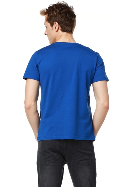 Barista - Murat Başol Tasarımı Mavi Bisiklet Yaka Erkek T-Shirt modelleri