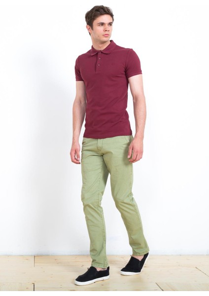 Polo Yaka Slim Fit ErkekT-Shirt Vişne 4613 fırsatları
