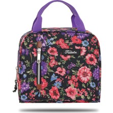 Fudela Lounch Color Siyah Pembe Çiçek Desen Beslenme Çantası