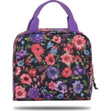 Fudela Lounch Color Siyah Pembe Çiçek Desen Beslenme Çantası