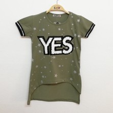Toontoy Kız Çocuk Yes Baskılı T-Shirt Haki 10 Yaş K-238