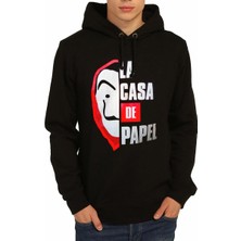 Bant Giyim - La Casa De Papel Siyah Kapşonlu Erkek Sweatshirt