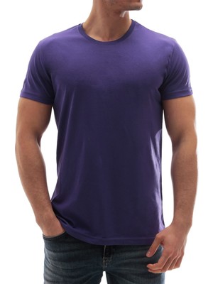 Madmext Erkek Bisiklet Yaka Basic Tişört Mor 3006