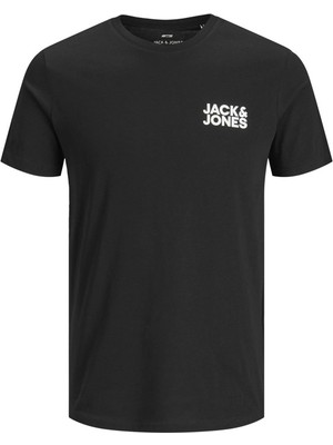 Jack & Jones Erkek Casual T-Shirt Kısa Kol Siyah Günlük Stil Grafik Desenli