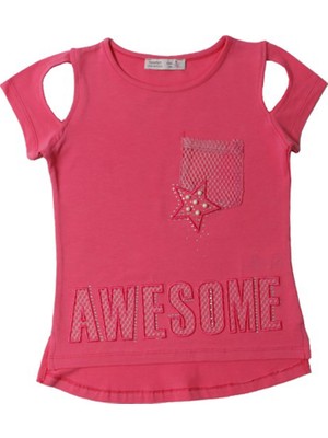 Toontoy Kids Kız Çocuk Awesome Nakışlı T-Shirt Fuşya