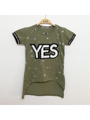 Toontoy Kız Çocuk Yes Baskılı T-Shirt Haki 10 Yaş K-238