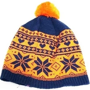 AJS-029 Lacivert Kalpli Desenli Çocuk Kışlık Bere