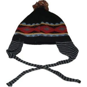 AJS-002 Siyah Kulaklıklı Desenli Çocuk Kışlık Bere