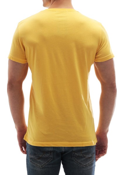Erkek Bisiklet Yaka Basic Tişört Sarı 3006
