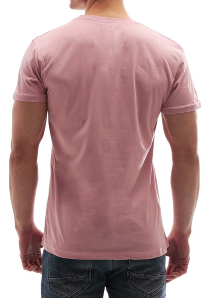 Erkek Bisiklet Yaka Basic Tişört Pembe 3006