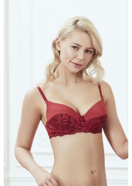 3233 Kadın Balenli Dantelli Destekli Dolgulu Push-Up Basic Sütyen