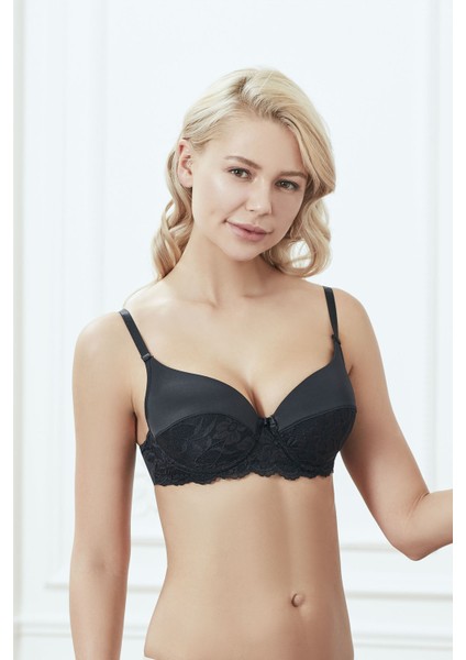 3233 Kadın Balenli Dantelli Destekli Dolgulu Push-Up Basic Sütyen