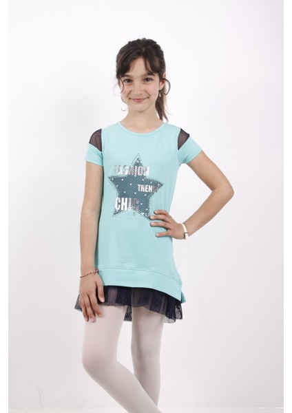 Kids Kız Çocuk Kol Üstü Fileli Eteği Fileli Elbise