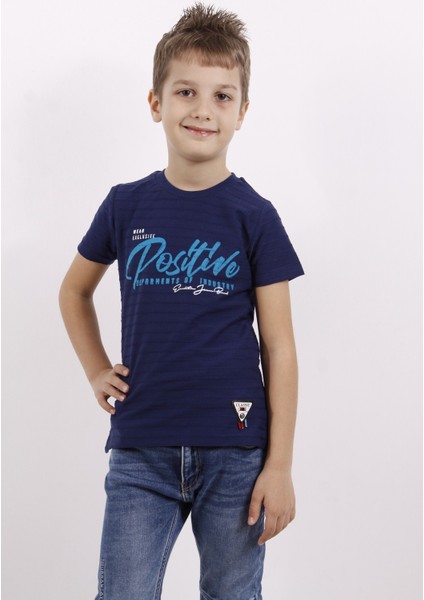Kids Erkek Çocuk Flok Baskılı Örgülü T-Shirt