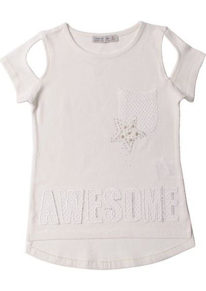 Kids Kız Çocuk Awesome Nakışlı T-Shirt Ekru
