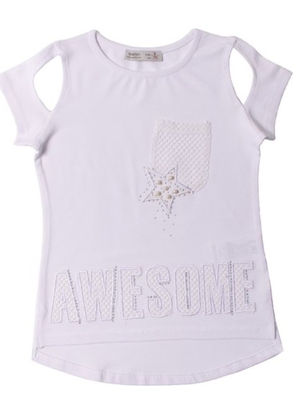 Kids Kız Çocuk Awesome Nakışlı T-Shirt Beyaz