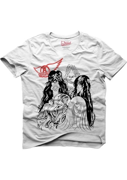 Aerosmith Cartoon Beyaz Erkek T-Shirt