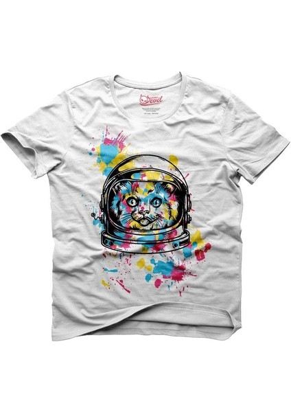 Cattronot - Astronot Kedi Beyaz Erkek T-Shirt