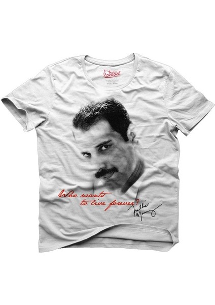 Queen - Freddie Mercury Live Forever Beyaz Erkek T-Shirt