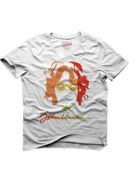 John Lennon Colored Silhouette Beyaz Erkek T-Shirt