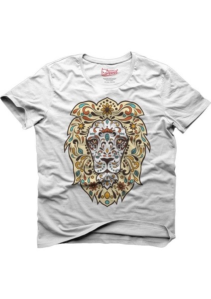 Lion Floral Beyaz Erkek T-Shirt