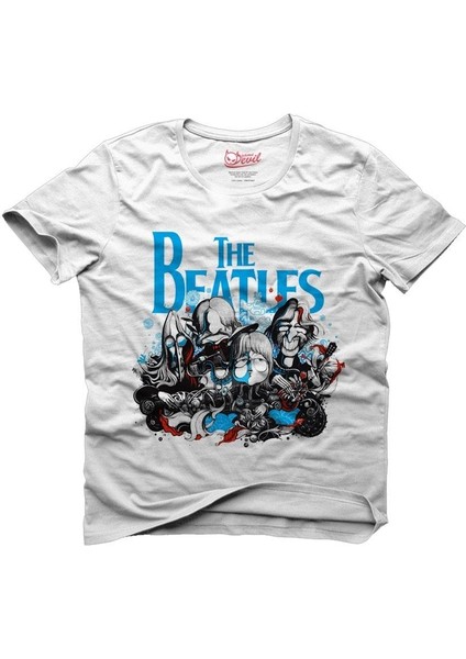 The Beatles Comic Cartoon Beyaz Erkek T-Shirt