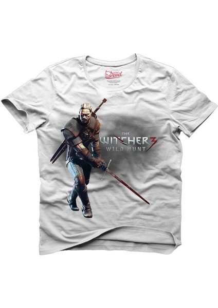 The Witcher 3 The Wild Hunt Geralt of Rivia Beyaz Erkek T-Shirt